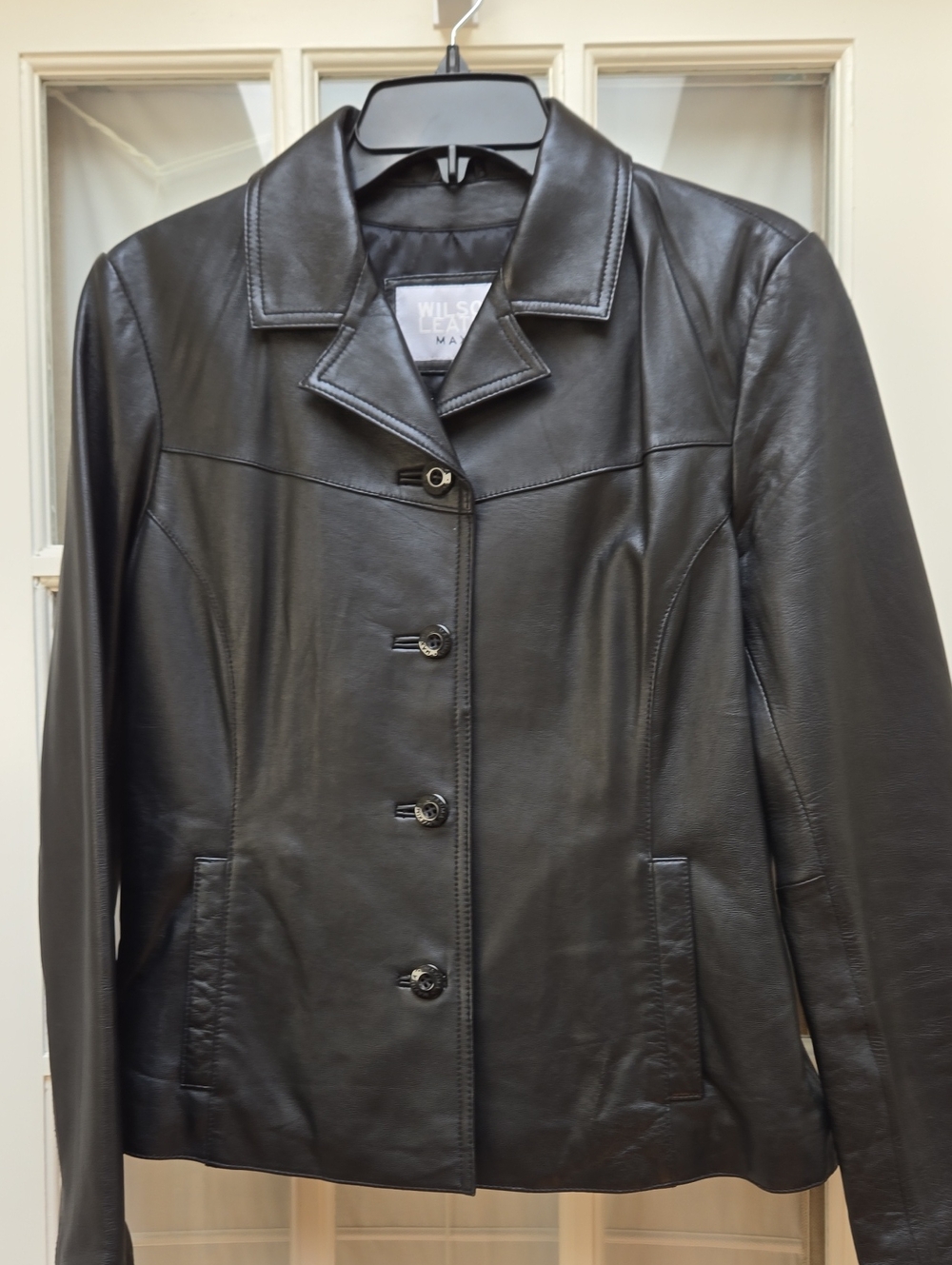 Wilsons Leather Women's Black Button-Front Leather Jacket